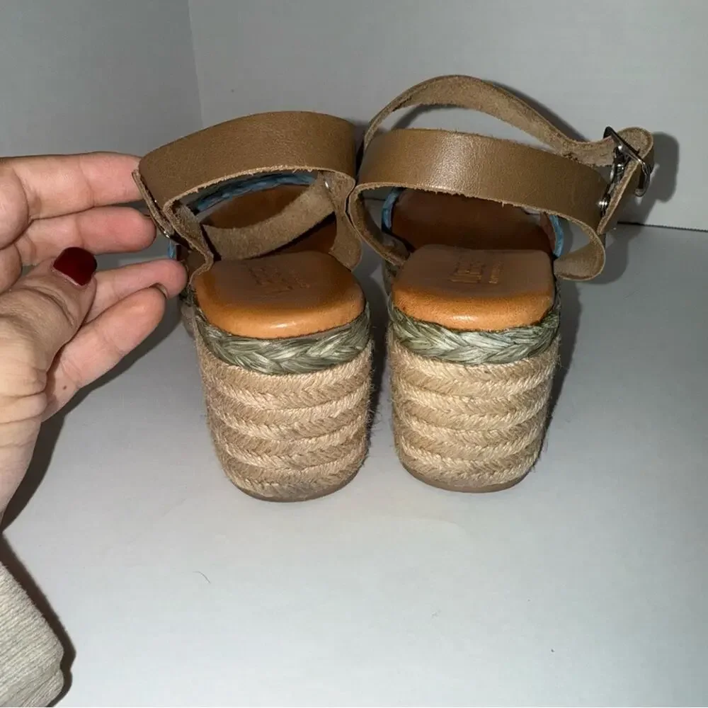 NWOT LIBERITAE ankle strap woven block heel boho vacation resort espadrilles 37